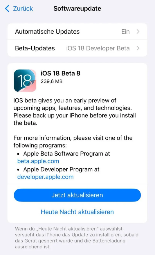 宝清苹果手机维修分享苹果 iOS / iPadOS 18 开发者预览版 Beta 8 发布 